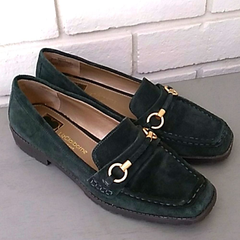 Liz Claiborne Hunter Green Suede Leather Loafer.
